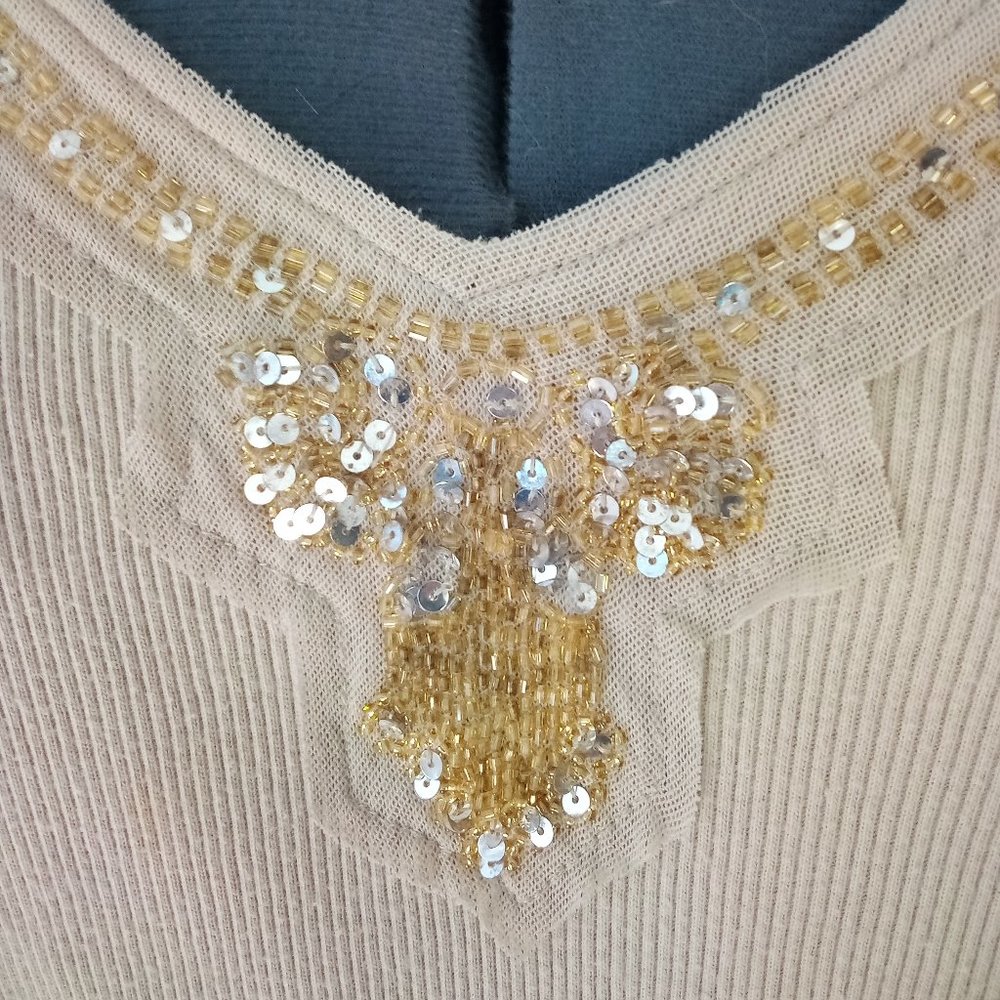 Venezia Tan Beaded & Sequined Tank - Picture 3 of 7